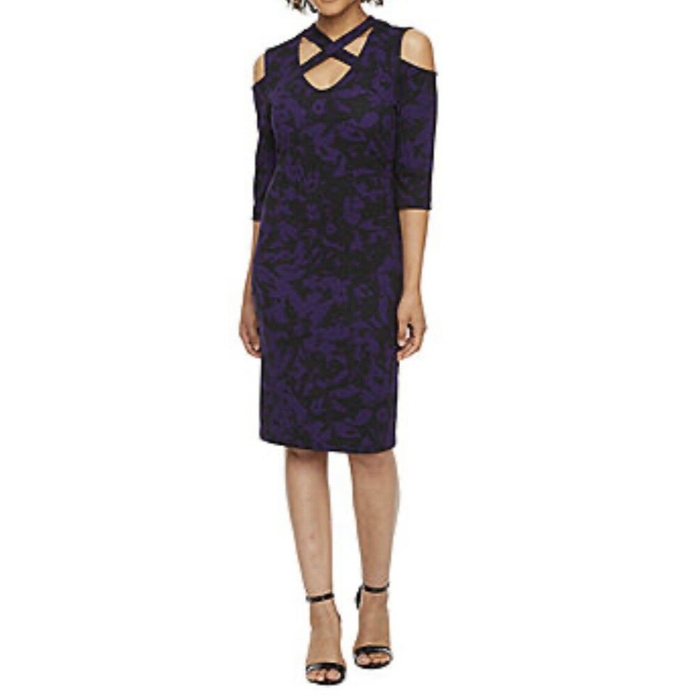 NWT Bold Elements Cut to Curve Dress Camilla Print Purple Black Small S  $68